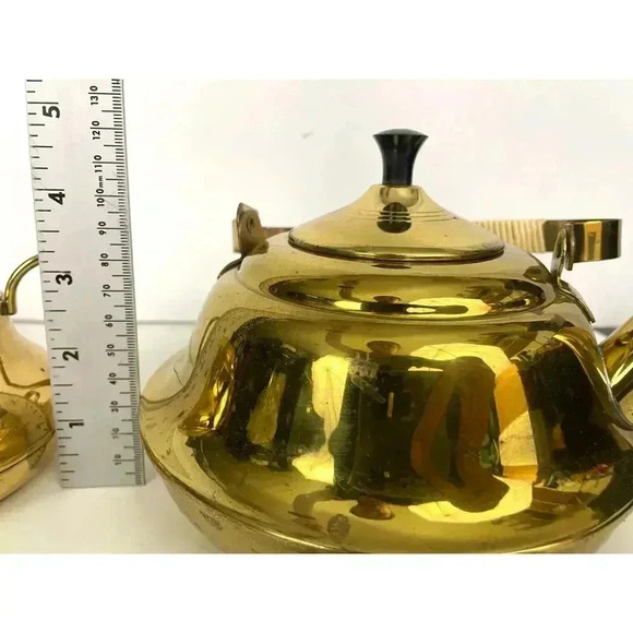 3 PC VTG Brass Pitcher Double Handles Lidded Spout Made in Holland MCM - Picture 14 of 16